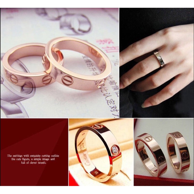 Nhẫn Thép Titan Mạ Vàng Hồng 18K Đính Kim Cương Sang Trọng | Trang Sức Thời Trang Thép Không Gỉ Hàng Bán Sỉ