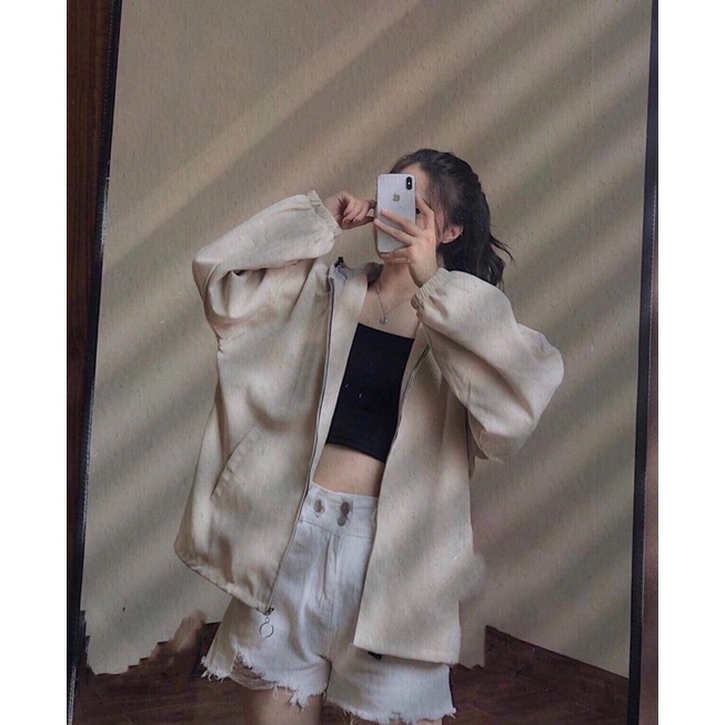 Áo Khoác Form Rộng Tay Bồng Nữ [FREESHIP] 🌸 Jacket thể thao nỉ bông màu BE Ulzzang 🌸 | BigBuy360 - bigbuy360.vn