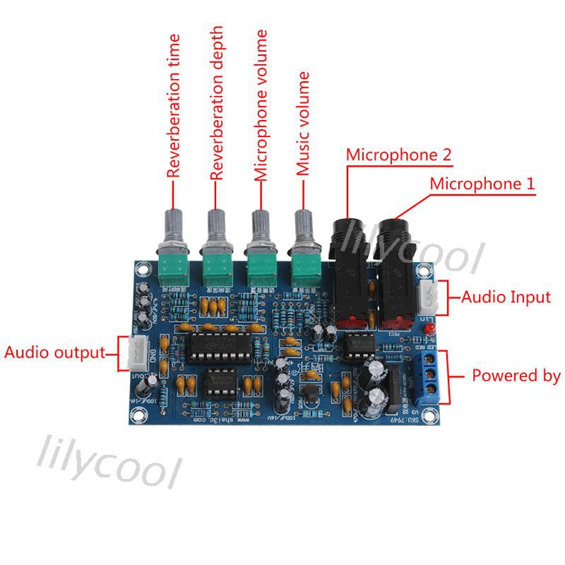 Dual Power Microphone Amplifier Board Sound AMP Module Digital Reverb Plate