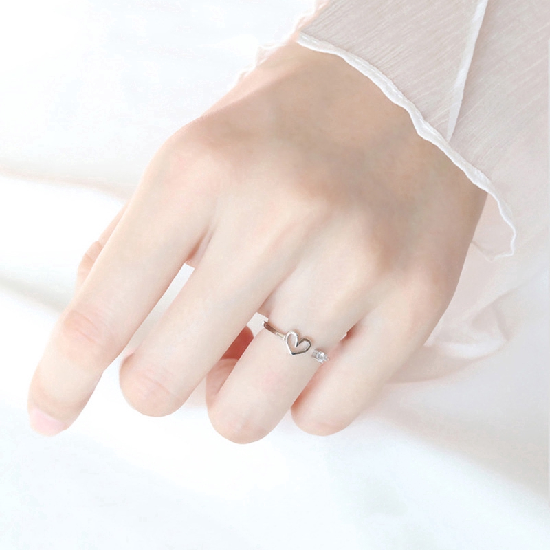 Exquisite Tim Kim Cương Ngón Tay Nhẫn Lễ Cưới Phụ Kiện Trang Sức Heart Diamond Zircon Hollow Finger Ring