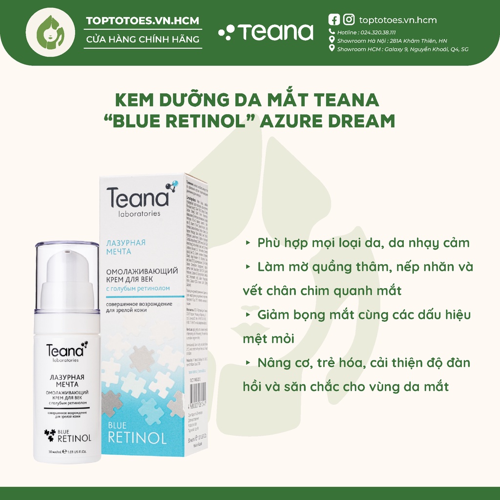 Kem dưỡng Teana Rejuvenating Eye Cream Azure Dream trẻ hóa da vùng mắt với Blue Retinol 30ml