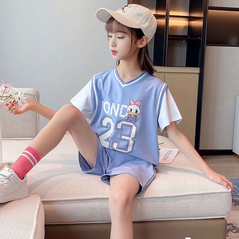 Bộ Đồng Phục Chơi Bóng Rổ Thời Trang Mùa Hè Cho Bé Gái