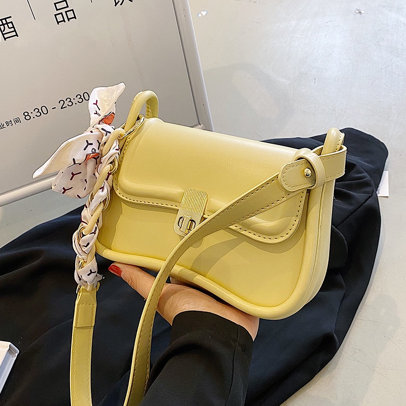 Túi xách IELGY đeo vai bằng vải màu trơn phối khăn trang trí thời trang cho nữ