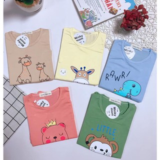 Bộ cộc tay Minky Mom chất thun lạnh in hình thú siêu thích trẻ em dành cho bé từ 5-16kg - HT006