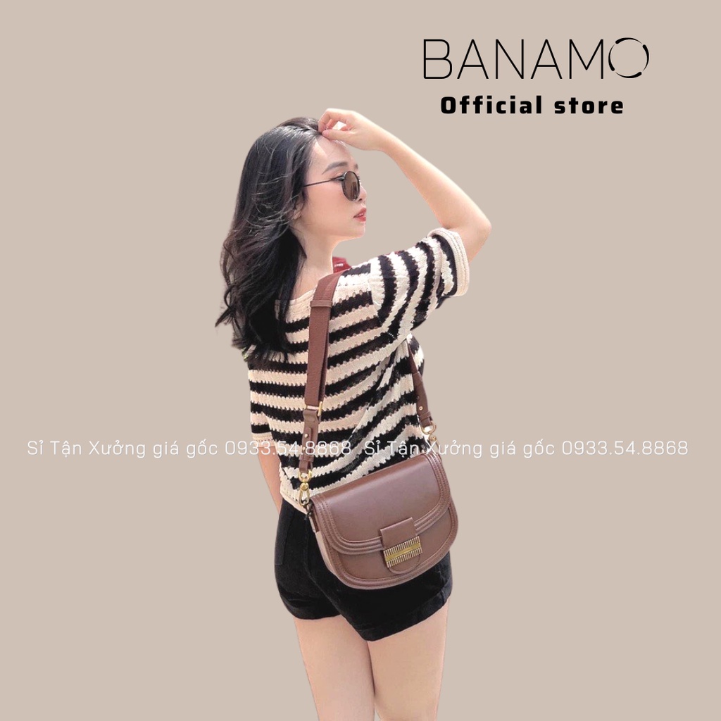 Áo len dệt kim ngắn tay họa tiết kẻ ngang phong cách hàn quốc thời trang Banamo Fashion áo len kẻ ngang 3415