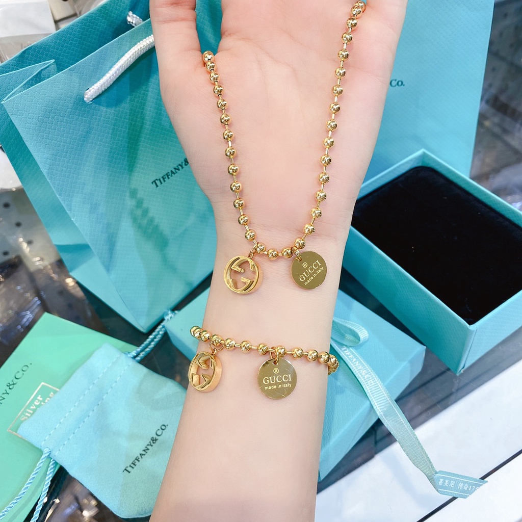 Set dây chuyền và lắc tay bi titan cao cấp Ròm House không hoen rỉ xà cừ cực kì sang chảnh