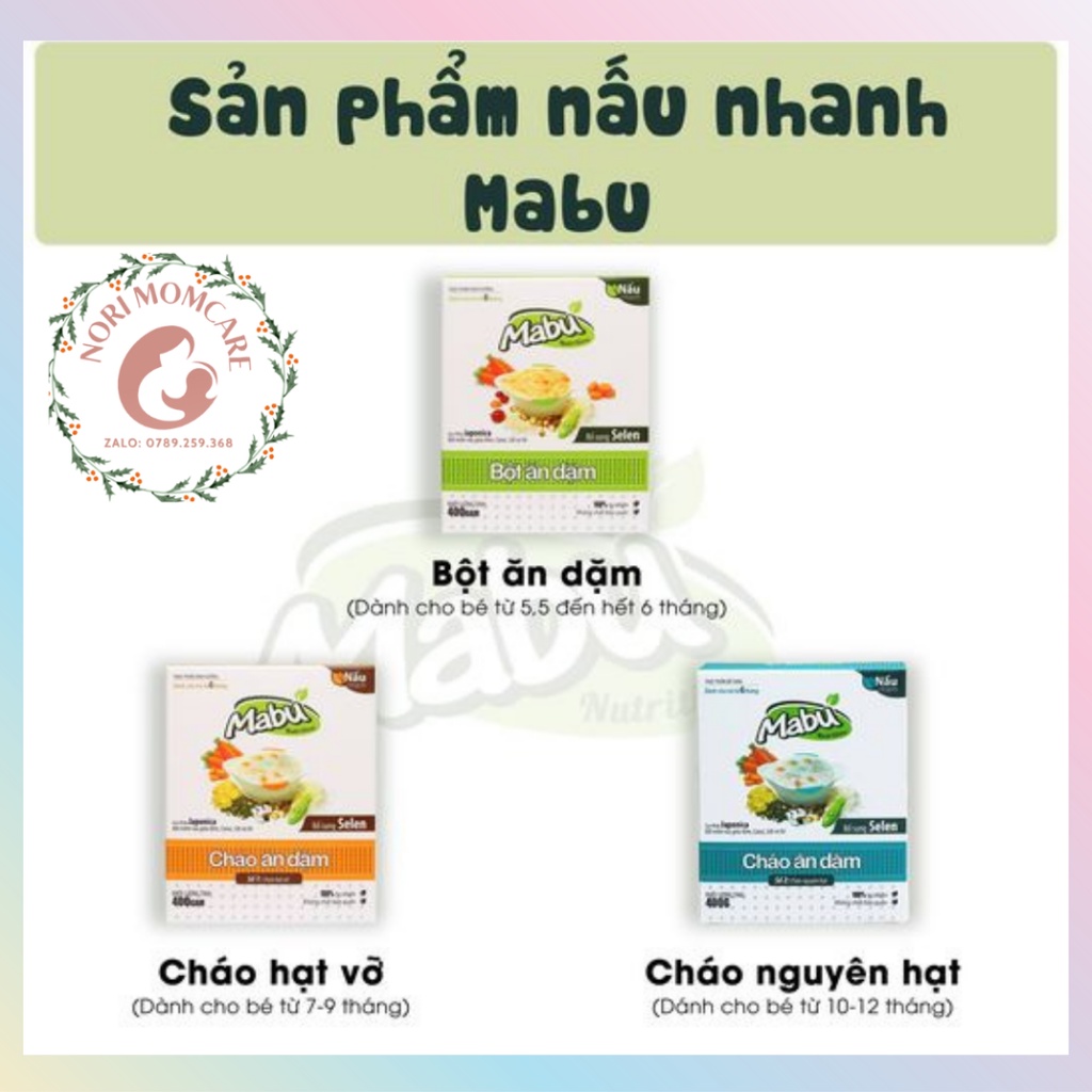 Bột / cháo hạt vỡ / cháo nguyên hạt nấu nhanh Mabu cho bé ăn dặm 400gr - 900gr