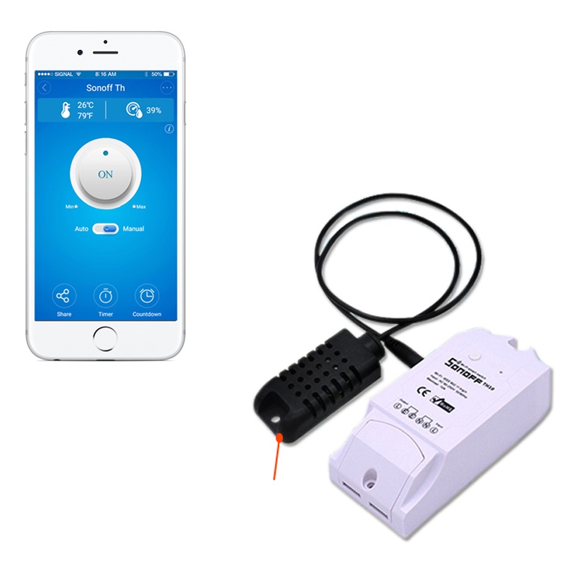 Công tắc thông minh TH16 điều khiển wifi từ xa + đo nhiệt độ và độ ẩm