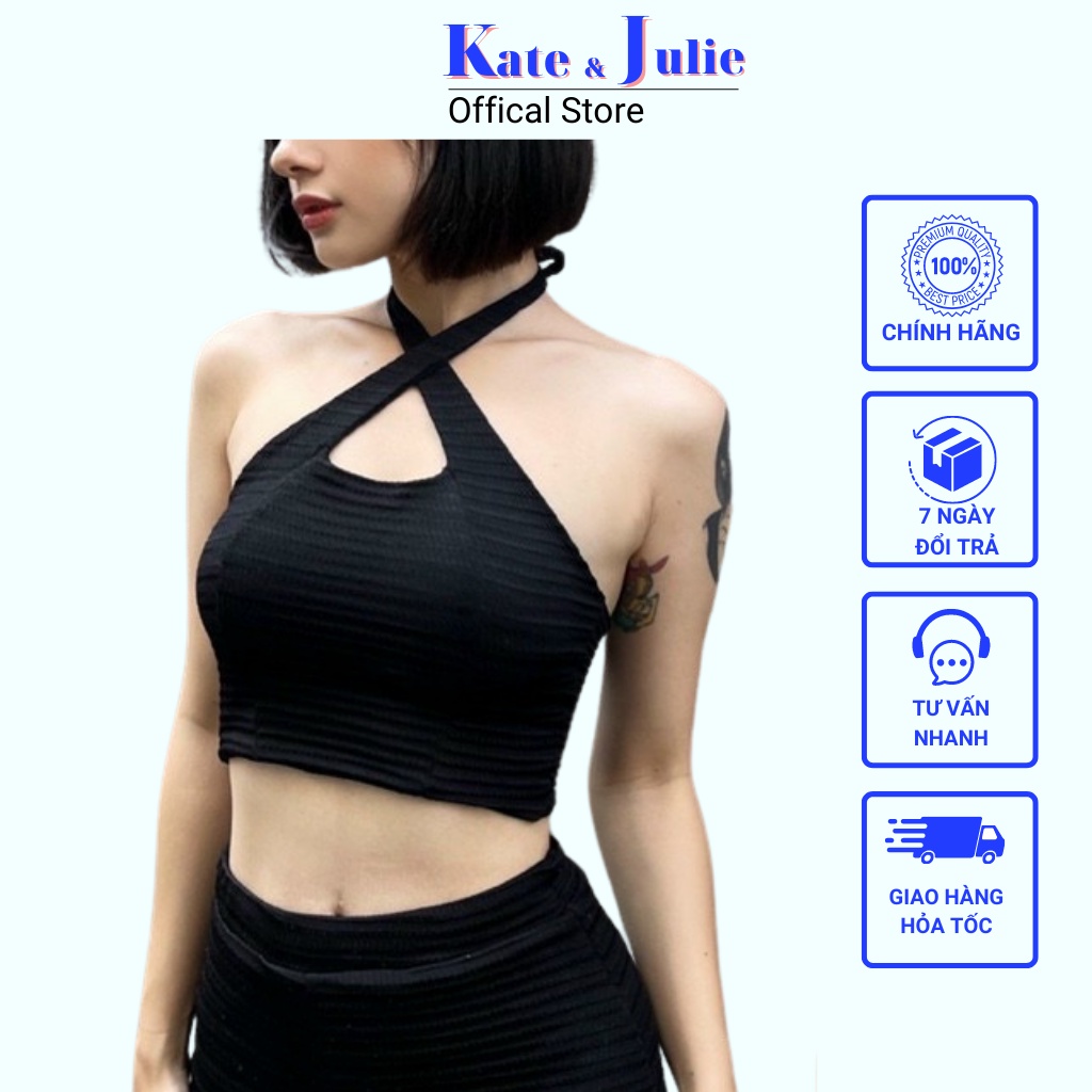 Áo Yếm Croptop K&J, áo yếm buộc dây có mút chất liệu vải thun mềm mại mặc siêu thoáng mát.