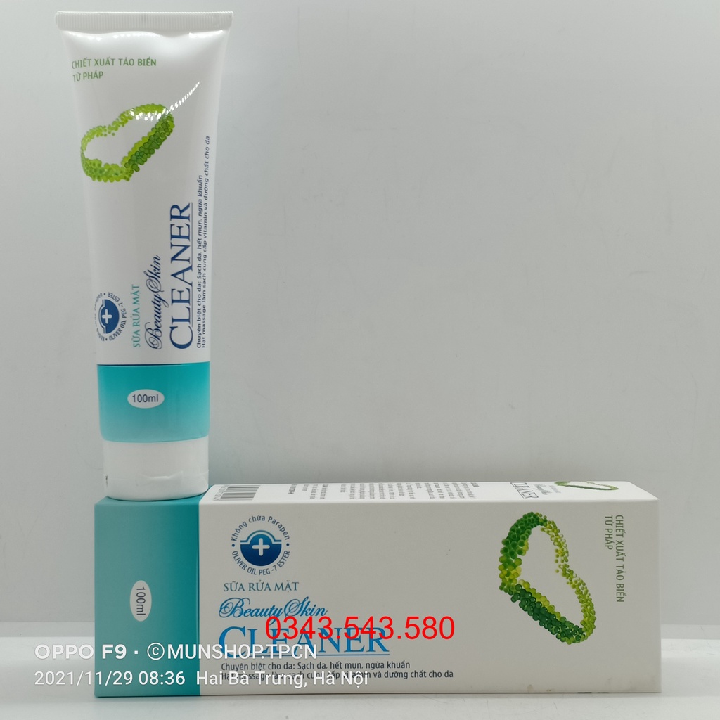 Sữa rửa mặt Beauty Skin CLEANER chiết xuất tảo biển từ Pháp tuýp 100ml