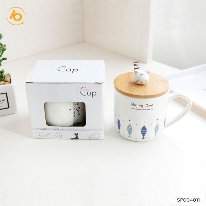 [Mã LIFEHOT1505 giảm 10% đơn 99K] Cốc sứ Happy Day uống trà, cafe độc đáo 350ml - SP004011