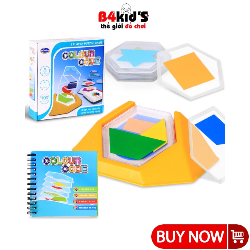 Trò chơi board game thông minh xếp hình 3D colour code 18 thẻ 100 câu đố cấp độ khó tăng dần B4KIDS - L7
