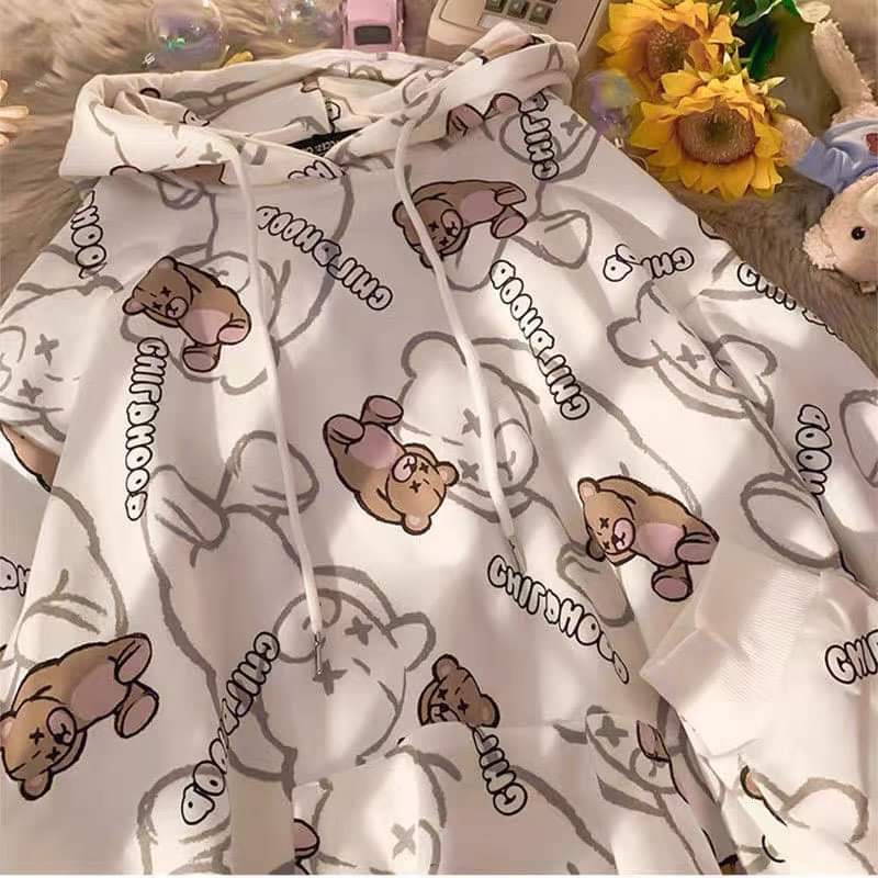 [new new new, mến tặng quà xinh] Áo hoodie gấu 2 màu Trắng, Hồng siêu iêu TEENS FASHION