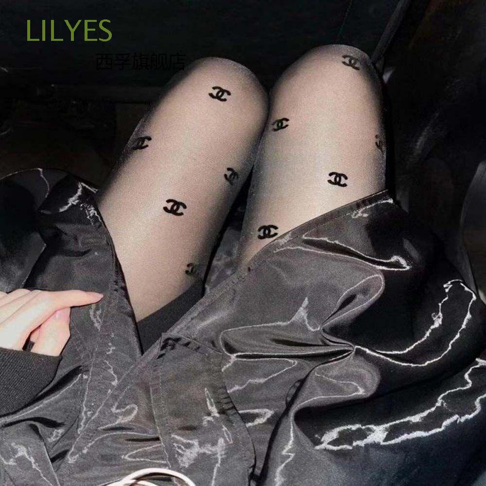 Tất Đen Siêu Mỏng Thêu Họa Tiết Phong Cách Lolita Quyến Rũ Cho Nữ