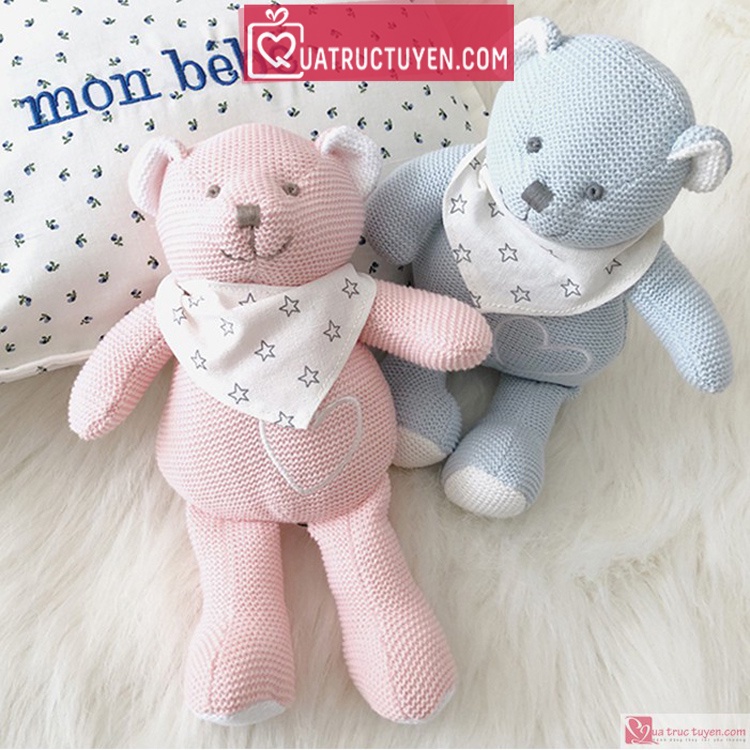 Gấu bông Teddy baby cho bé cao cấp an toàn cho trẻ 27cm (Hồng/Xanh)