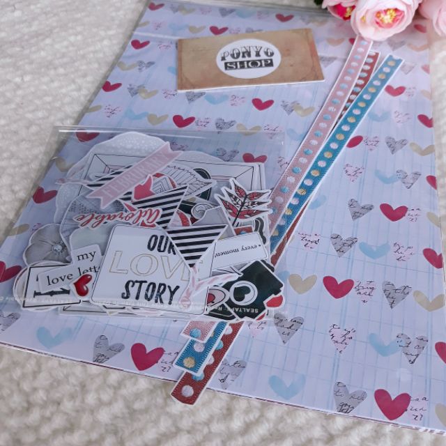 [CÓ SẴN] Kit trang trí Scrapbook For the love ❤ (Giấy họa tiết + Set sticker cắt sẵn)