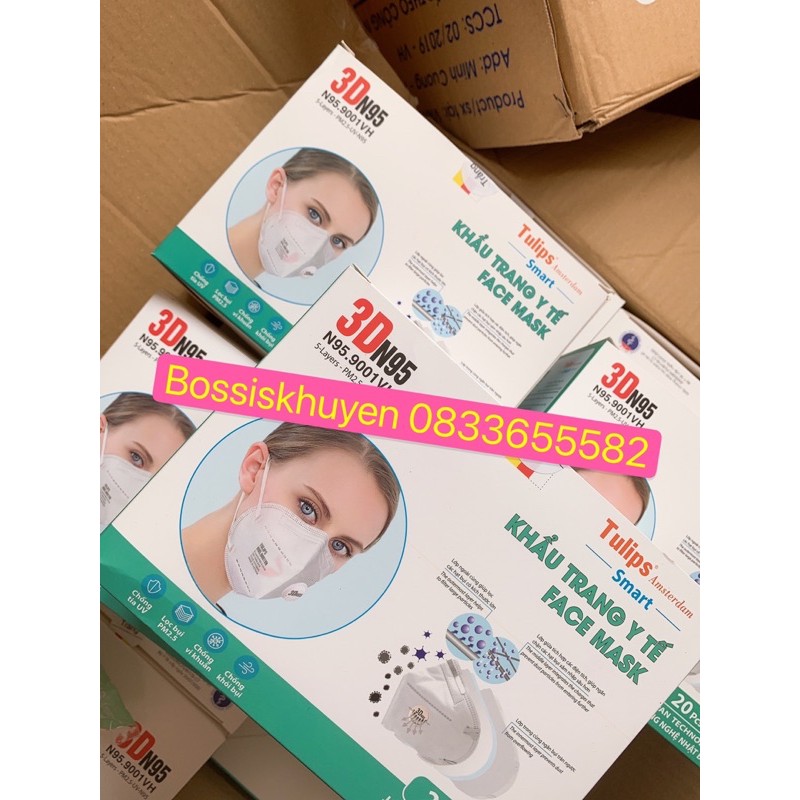 Khẩu Trang 5 lớp Tulips 3D N95 giặt dùng được nhiều lần, Lọc Bụi Siêu Mịn PM2.5 Có Van Thở,ami