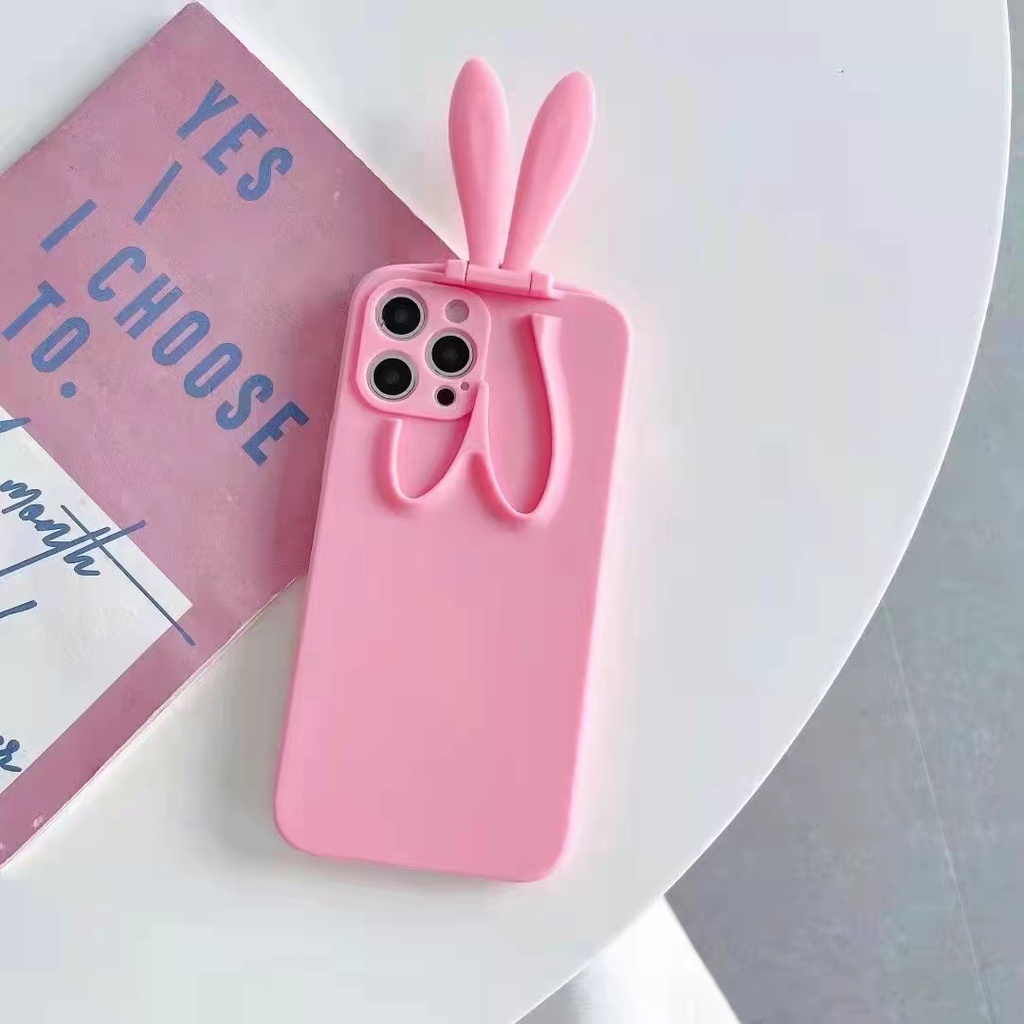 Ốp Điện Thoại Dẻo Màu Kẹo Ngọt Có Giá Đỡ Hình Tai Thỏ Đáng Yêu Cho iPhone 8 Plus 7 Plus Chống Rơi