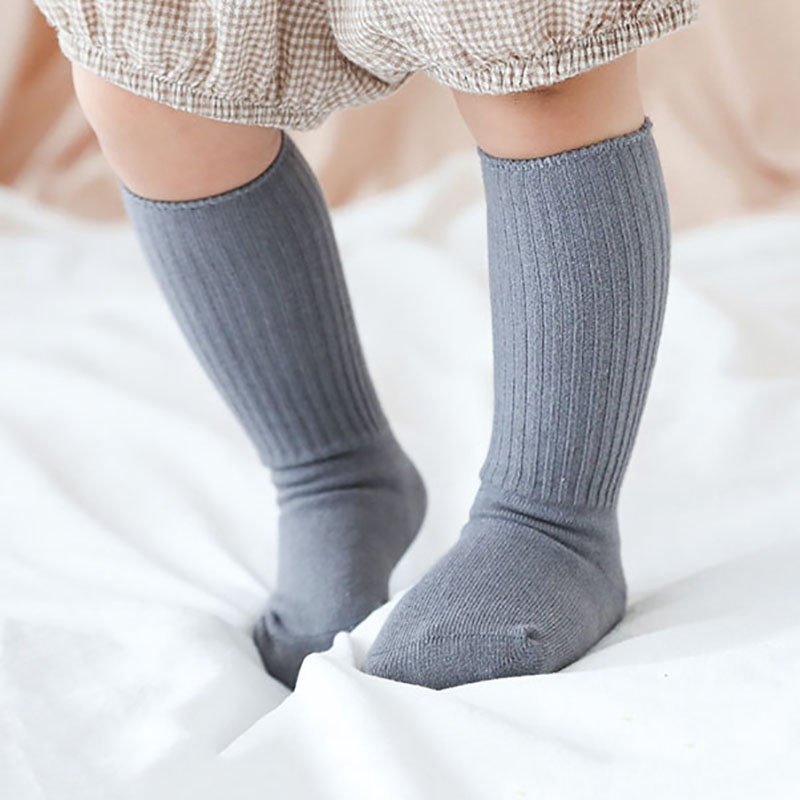 Vớ Cotton Dài Mềm Mại Chống Trượt Màu Trơn Dành Cho Bé Sơ Sinh