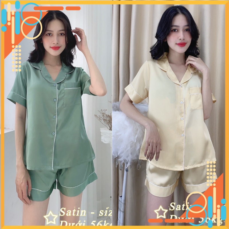 Bộ Đồ Mặc Ở Nhà Mùa Hè Quần Đùi Ngắn Tay Lụa Satin Thời Trang