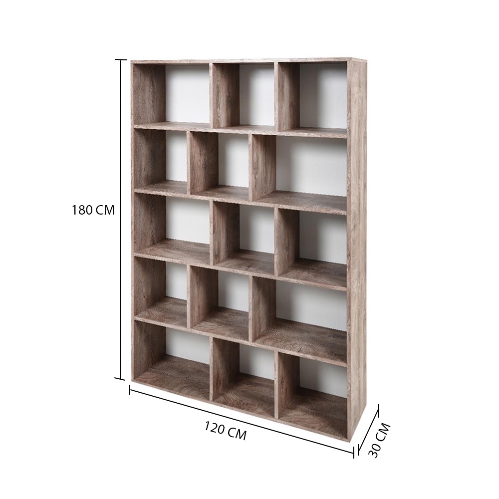 HomeBase FURDINI Bộ kệ bằng gỗ ép có 15 ngăn chứa đồ W120xH180xD30cm màu gỗ óc chó
