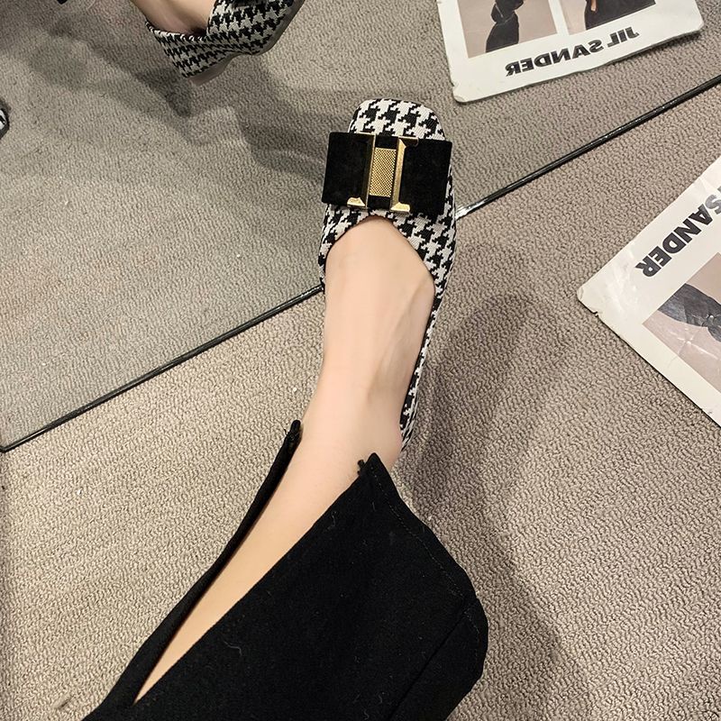 Giày Búp Bê Mũi Vuông Đế Bằng Phối Khóa Kim Loại Thời Trang Mùa Thu 2022 Mới Cho Nữ