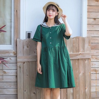 Đầm thủy thủ xanh cổ trắng