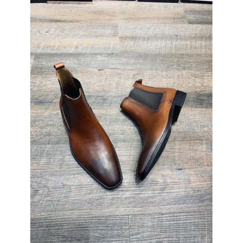 Giày nam Chelsea Boots da Mộc đánh màu Patina BẢO HÀNH 12 THÁNG (Tặng Lót Đế)