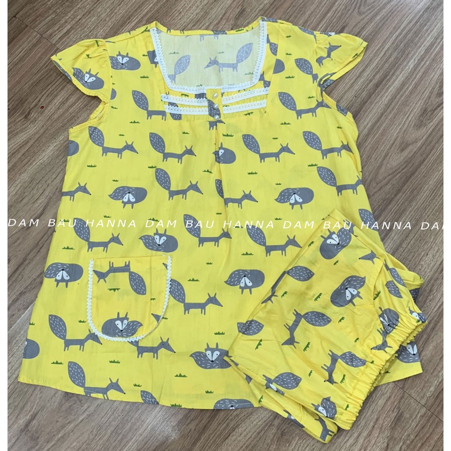 [HANNA] Đồ bộ bầu lửng mặc ở nhà free size 40-60kg vải cotton họa tiết dễ thương mát thấm mồ hôi tốt cho mùa hè có lưng