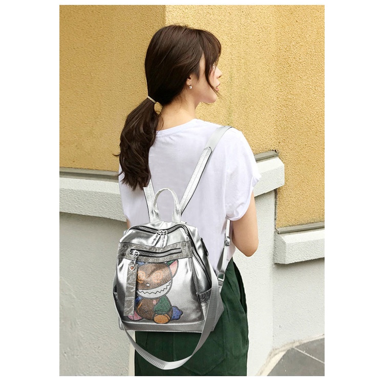 Thời Trang Ba Lô Da Đính Đá Phong Cách Hàn Quốc Dành Cho Nữ