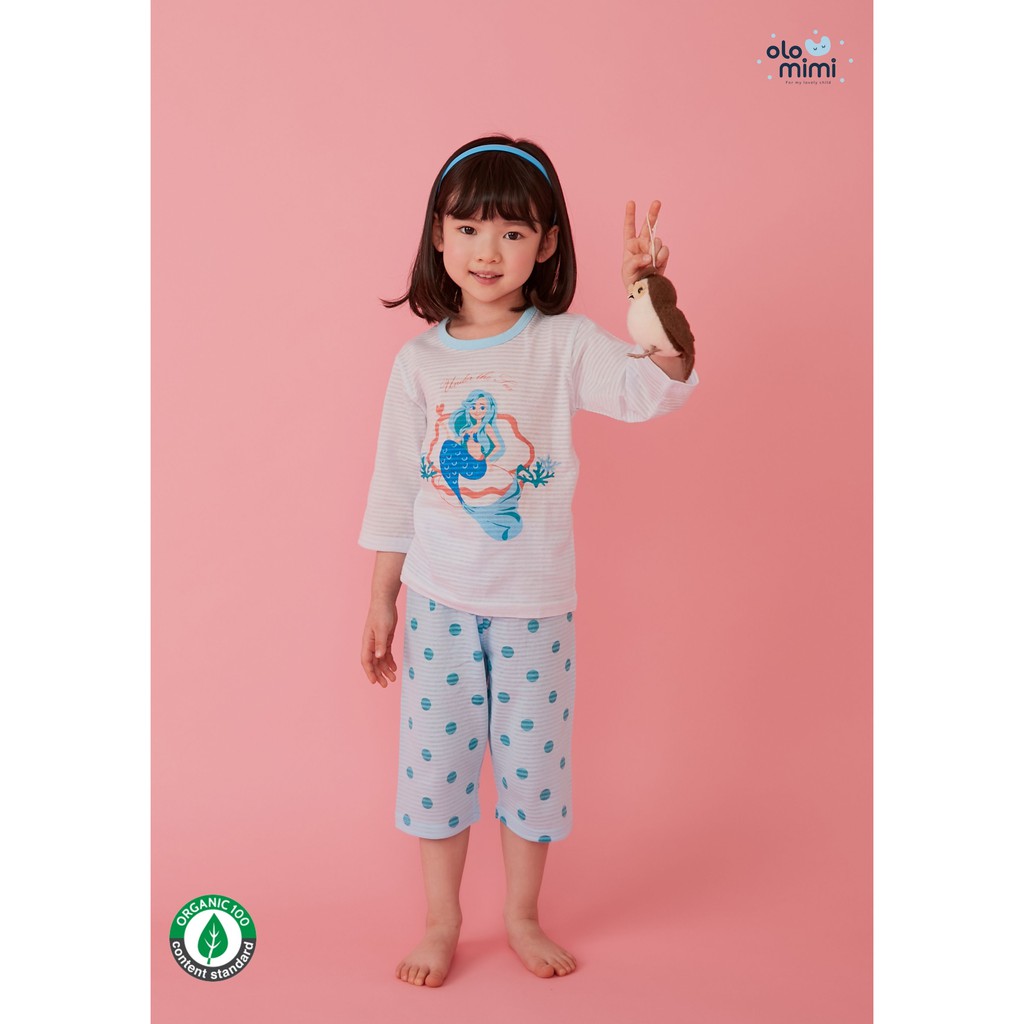 Bộ pijama lửng bé gái Mermaid Princes 100% cotton - Olomimi Hàn Quốc
