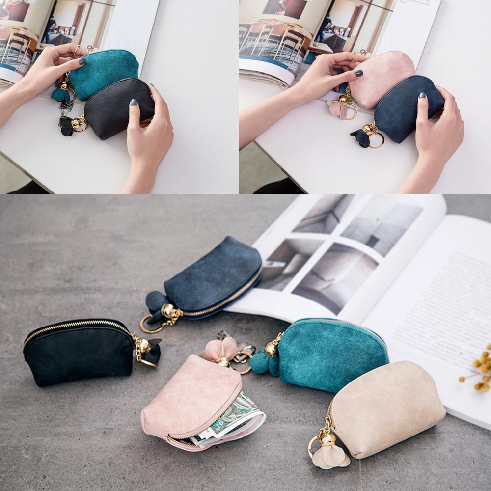 Ví Da PU Mini In Họa Tiết Hoa Có Khóa Kéo Dùng Đựng Chìa Khóa Giá Đỡ