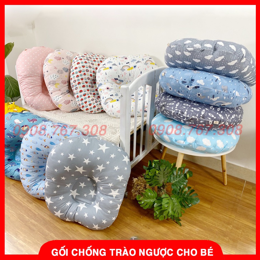 Gối Chống Trào Ngược Kèm Gối Đầu Cho Bé Cao Cấp Cotton Chống Nôn Trớ An Toàn Cho Bé