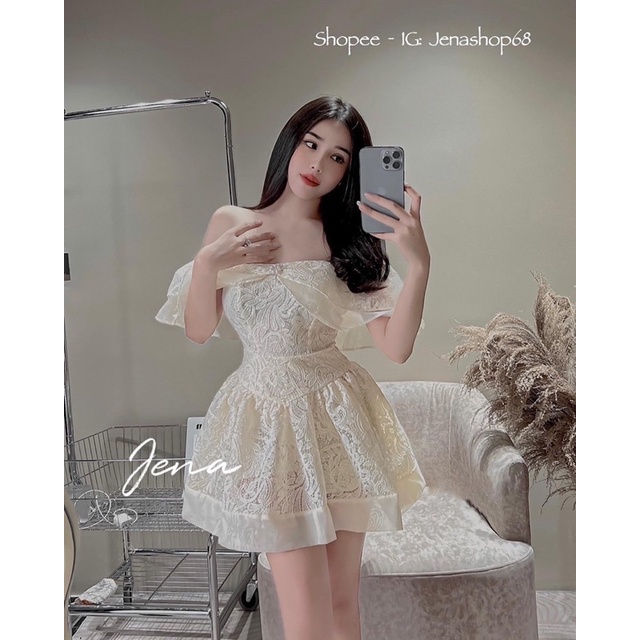 VÁY TRỄ VAI REN BỒNG 2 LỚP KÈM QUẦN BẢO HỘ | Jena