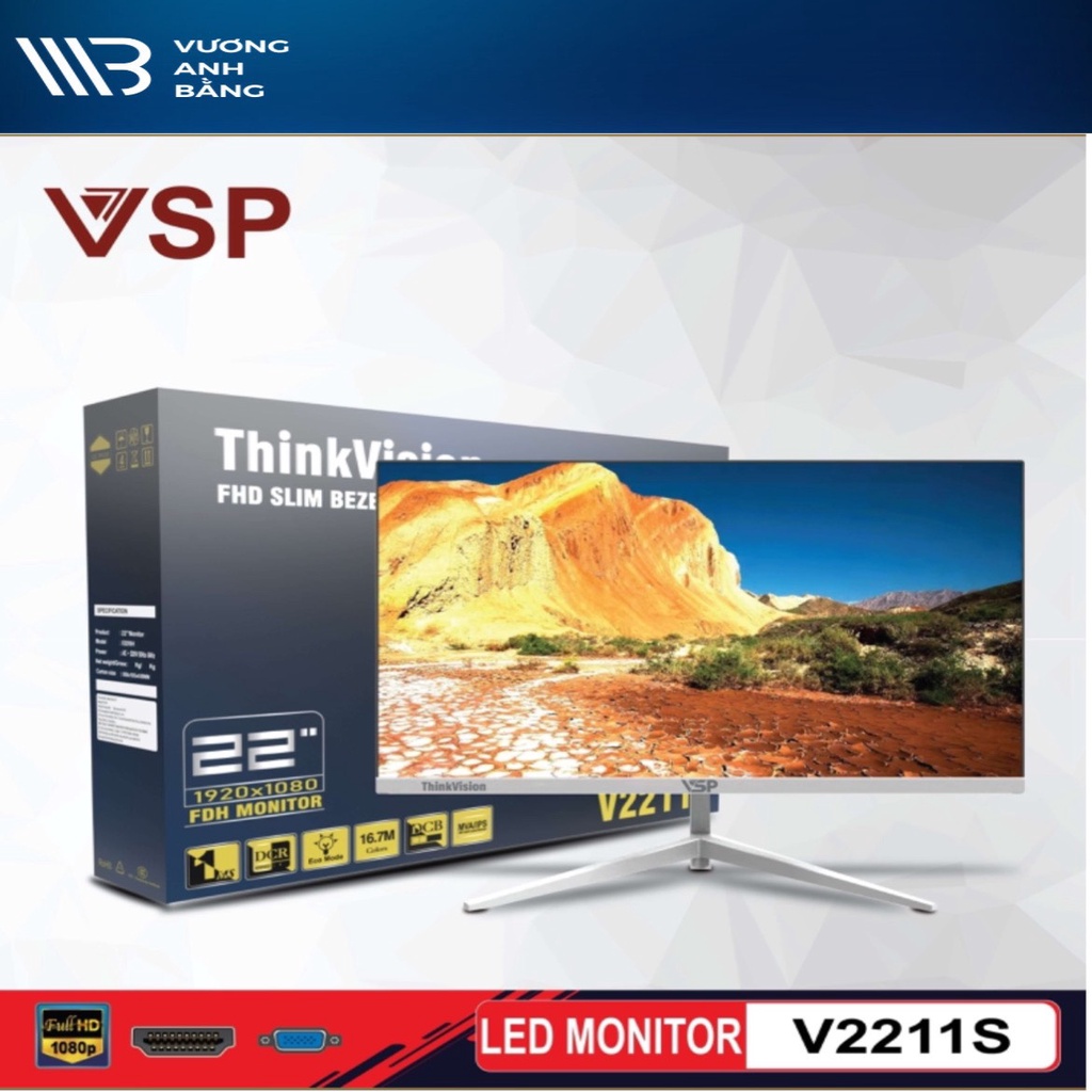 Màn hình LCD 22'' VSP V2211S Black/White  (TFT - VGA, HDMI, 1920x1080, 75Hz, Full viền) - Tặng kèm đefn màn hình