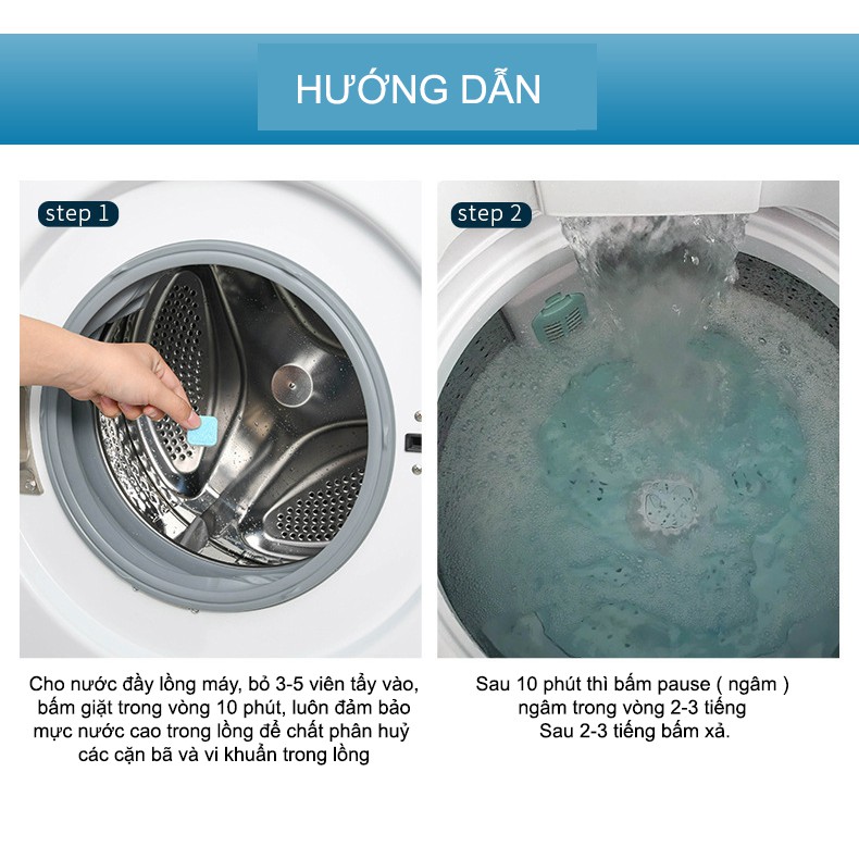 [Hàng Loại 1]Hộp 12 Viên Tẩy Vệ Sinh Lồng Máy Giặt, Diệt khuẩn Bột vệ sinh máy giặt SALE
