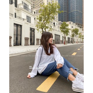 Áo sweater thun trơn tay phồng