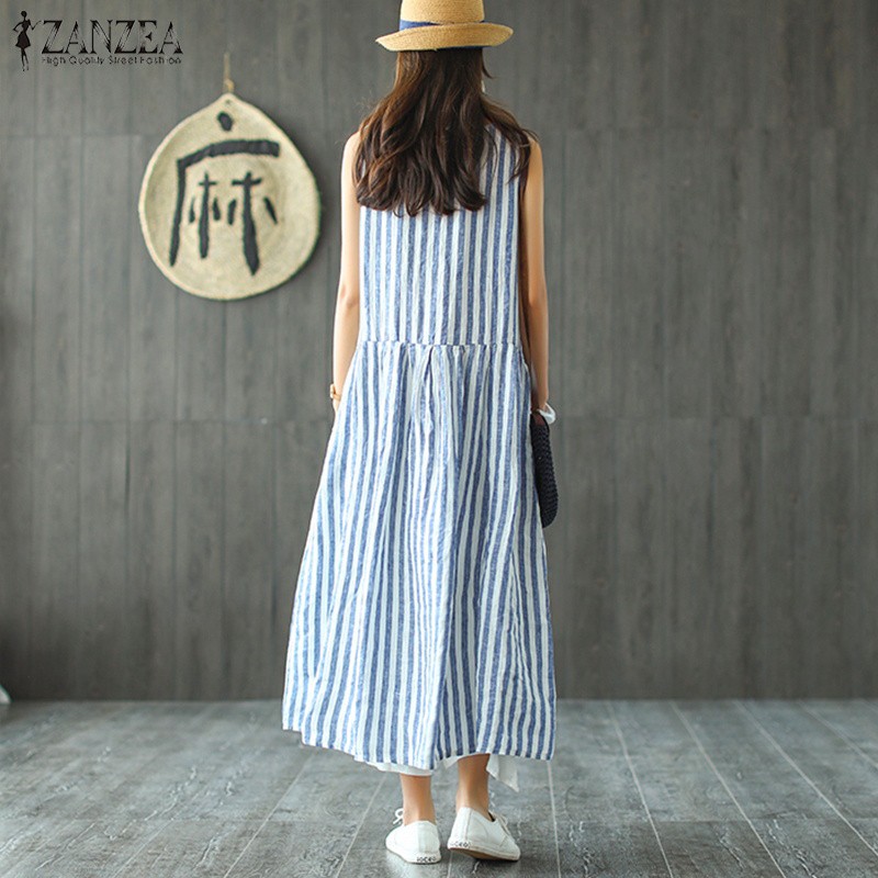 Đầm sát nách form rộng họa tiết kẻ sọc thời trang dành cho nữ | BigBuy360 - bigbuy360.vn