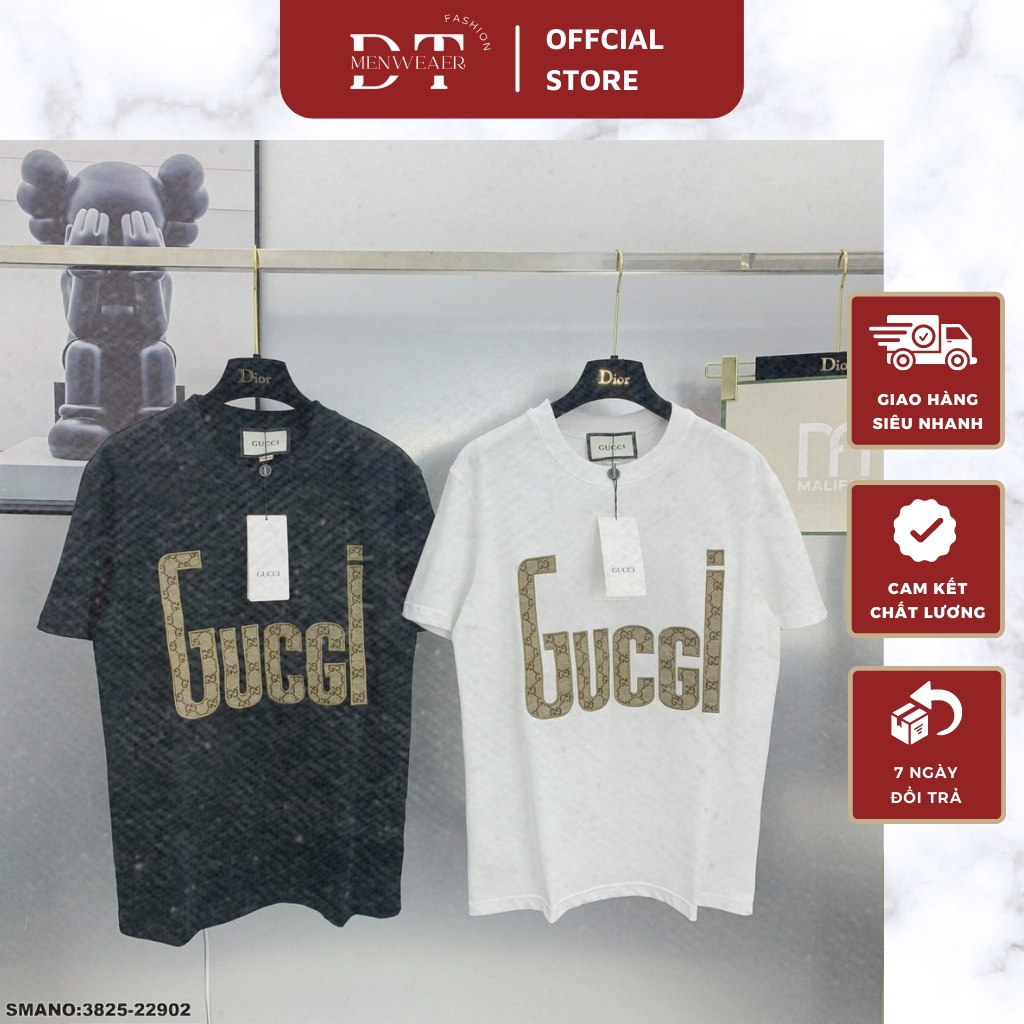 Áo Phông Nam Gucci Họa Tiết Chữ Logo - Áo Thun Nam Nữ Gc Thêu Viền Chữ Gucci DT Fashion Menwear