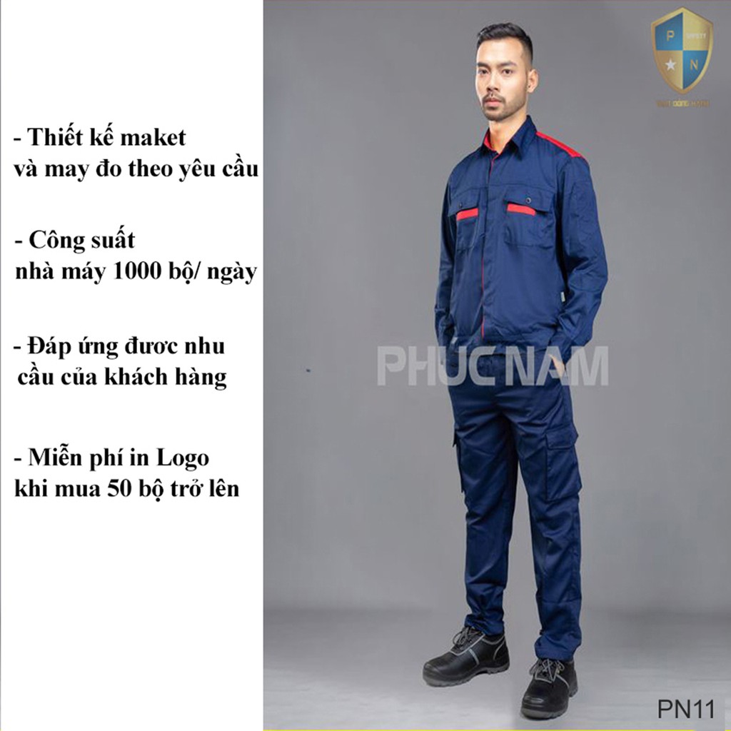 Bộ quần áo bảo hộ lao động PN11 - Tím than phối đỏ, BHLĐ Phúc Nam