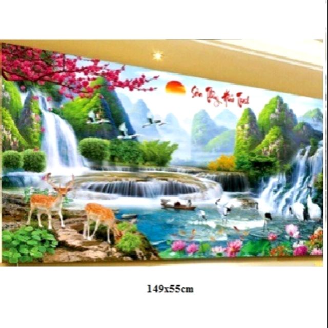 Tranh thêu kín lưu thủy sinh tài mn0004