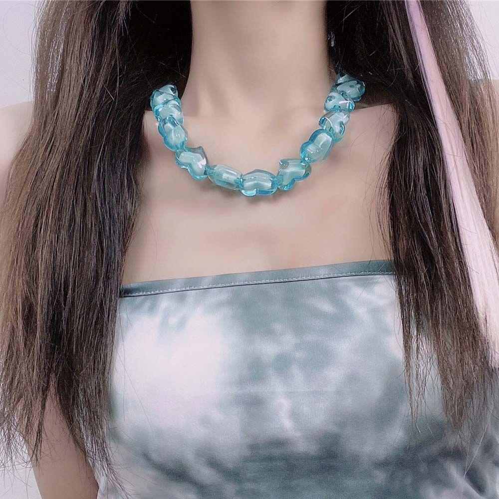 Vòng Cổ Choker Phối Hạt Acrylic Mặt Trái Tim Dễ Thương Phong Cách Harajuku Hàn Quốc Y2K Làm Quà Tặng Cho Bạn Gái