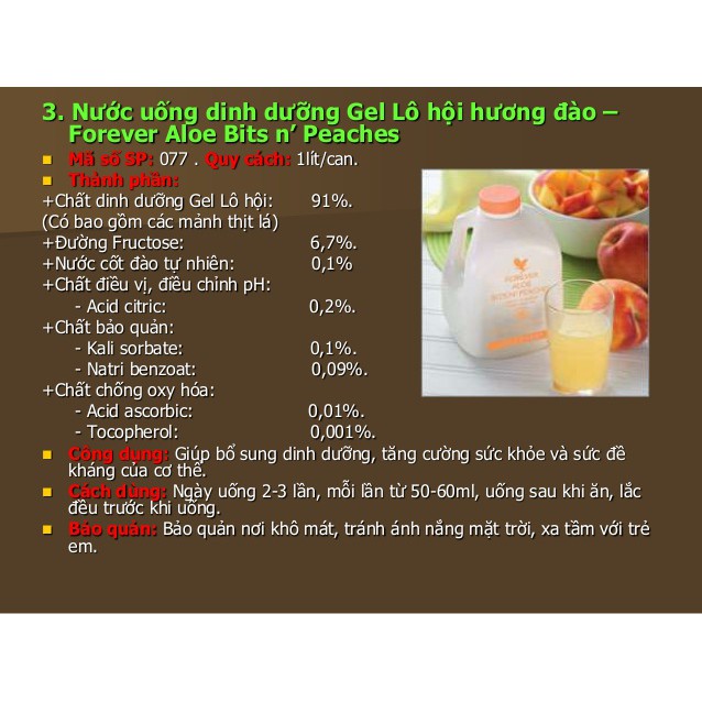 Nước Lô Hội, Nước Ép Quả Đào Forever Aloe Bits N peaches 077FLP Forever