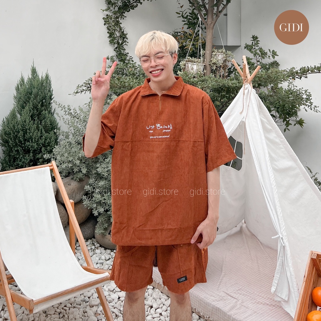 Quần short GIDI vải nhung gân eo co giãn - quần đùi Nam Nữ Unisex thoáng mát, vải không nhăn (không kèm áo)