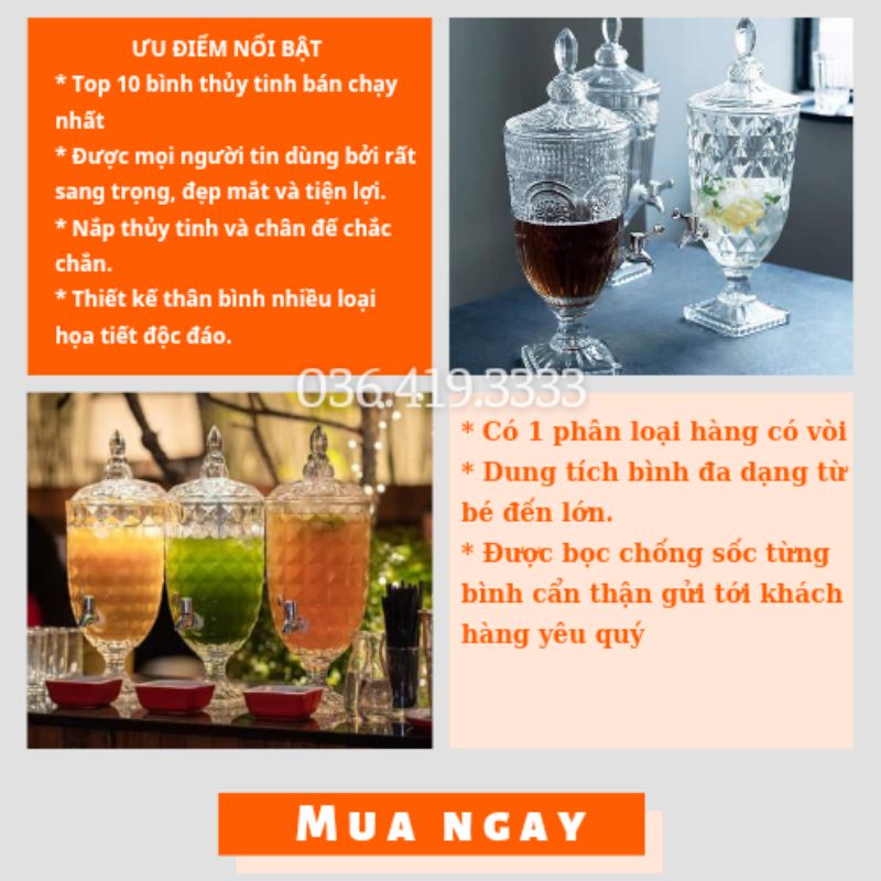 Bình Thủy Tinh Có Vòi 2 Lít Cao Cấp