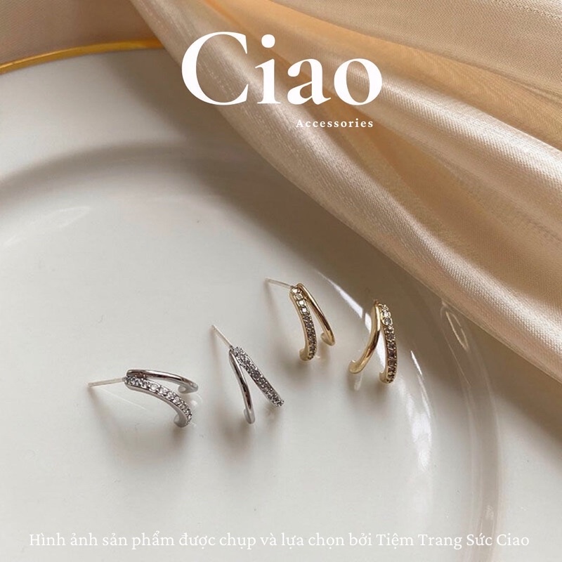 [HOẢ TỐC 1H] Khuyên tai/ Bông tai mạ bạc S925 thiết kế hình chữ C Ciao accessories