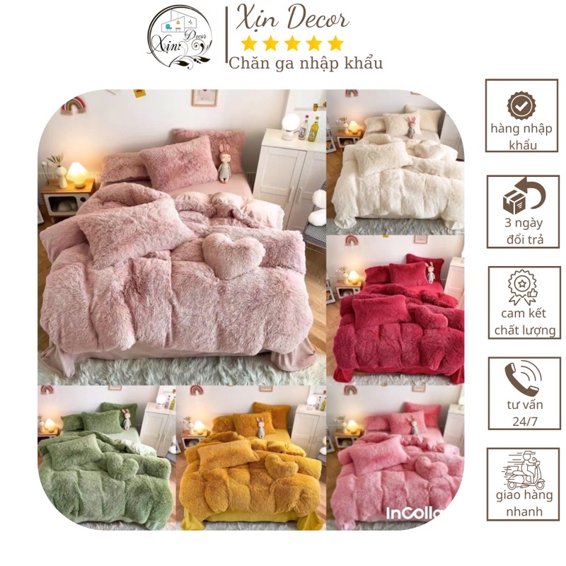 Bộ ga gối và vỏ chăn Nỉ Lông Nhung( tặng kèm 01 chiếc gối trái tim ) Xịn Decor