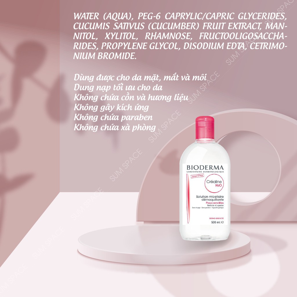 Tẩy trang Bioderma Créaline Hồng - 500ml