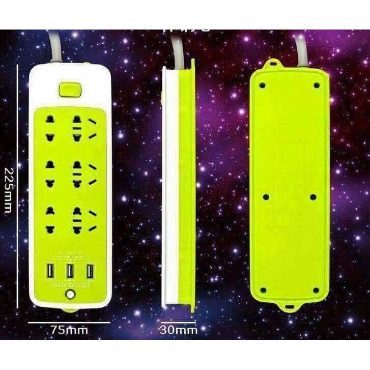 Ổ điện xanh kiêm cổng điện thoại 3 cổng usb dây 1.2 mét