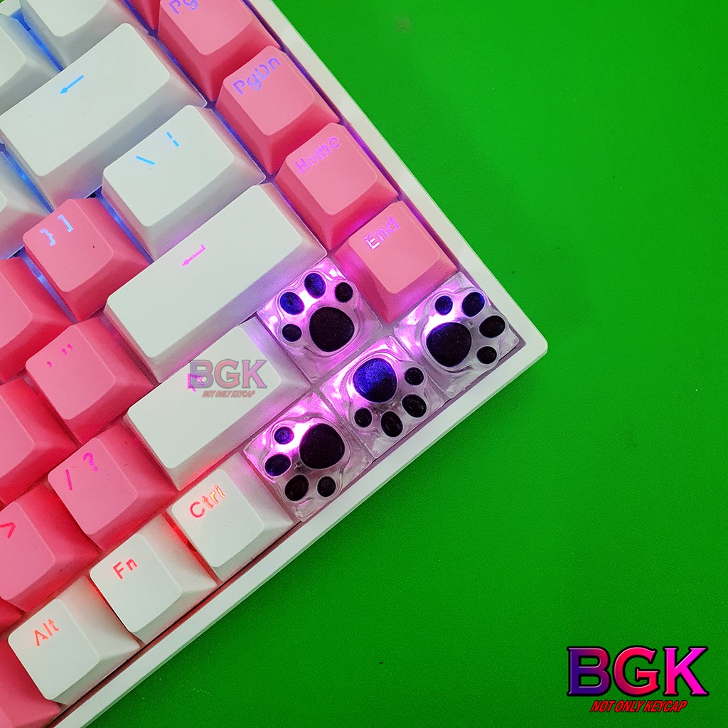 Keycap Lẻ Artisan Dấu Chân Mèo dễ thương đen trong suốt ( cast resin nhiều lớp, Keycap bàn phím cơ,keycap resin độc lạ )